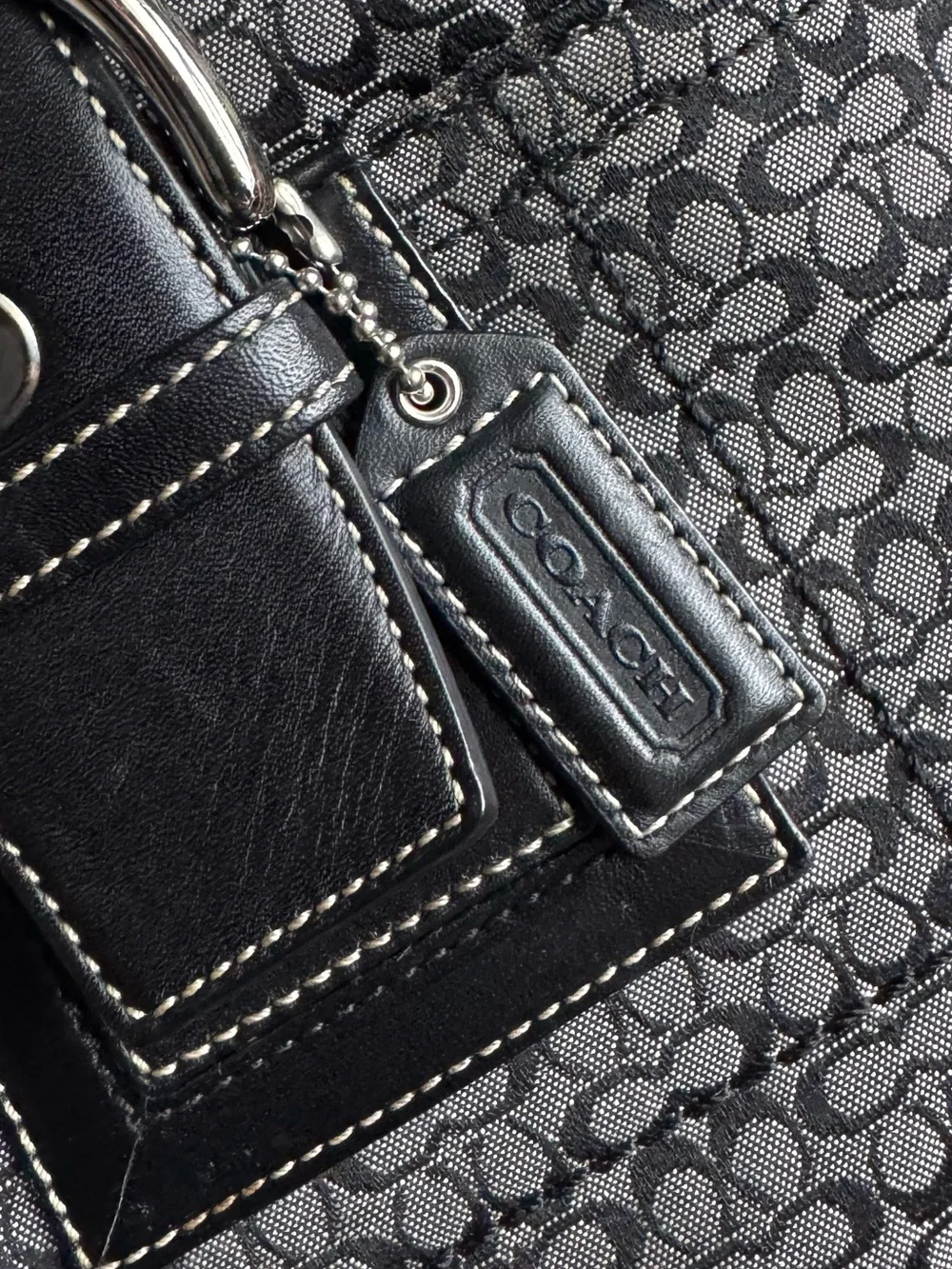 Vintage Coach Gray Signature Monogram Shoulder Tote with Black Trim